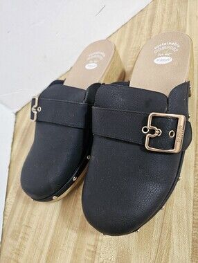 Dr Scholls Sustainable Comfort Classic Clog Black Buckle Mules Women Size 9 NWOB